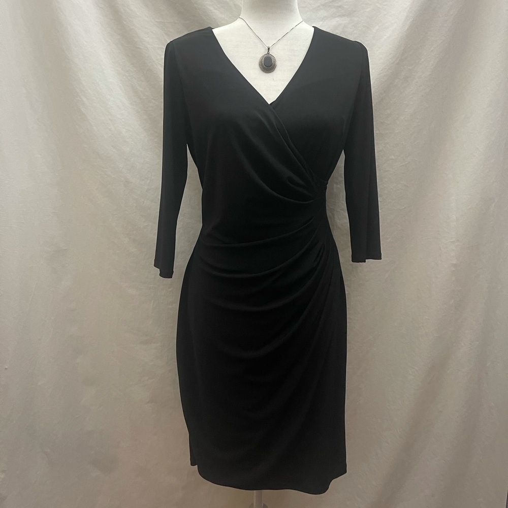 WHBM White House Black Market Ruched Black Dress